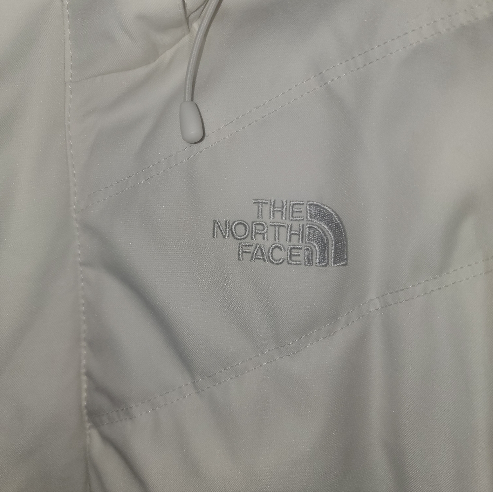 Misses Sz M North Face Down Winter Jacket With Hood White Gray - Picture 14 of 16